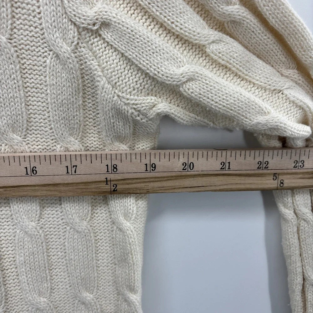 Talbots Women Cardigan Long Sweater Ivory Wooden Button Accent Wool Blend Medium